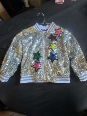 Lola + The Boys Girls Sparkle Rainbow Star Sequin Bomber Jacket